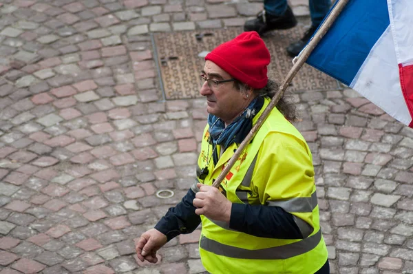 Mulhouse Francja Lutego 2019 Ludzi Protestujących Francuski Flagę Przed Podatki — Zdjęcie stockowe