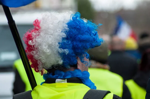 Mulhouse Francia Febrero 2019 Personas Protestando Calle Con Peluca Tricolor — Foto de Stock