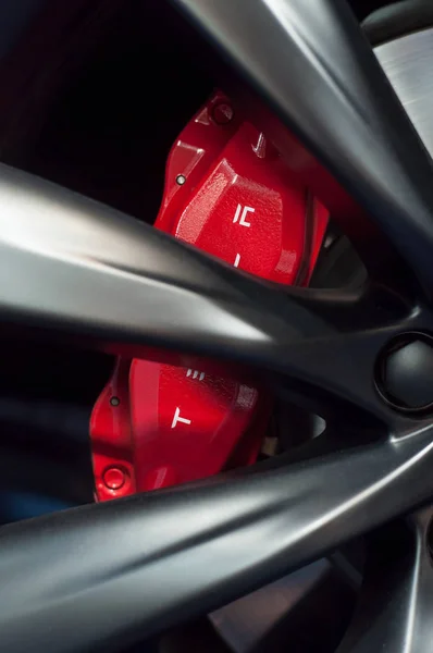 Μιλούζ Γαλλία Φεβρουαρίου 2019 Closeup Της Κόκκινο Φρένα Από Tesla — Φωτογραφία Αρχείου