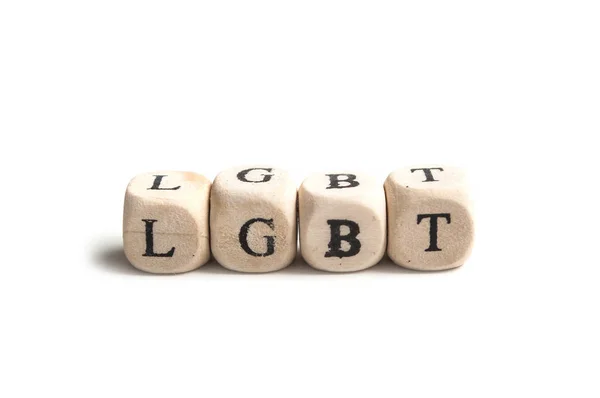 Concept mot formant avec cube en bois sur fond blanc - LGBT — Photo