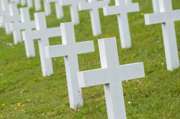 Närbild av vit kors anpassning på Militärkyrkogård — Stockfoto