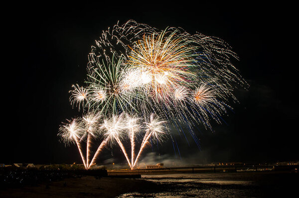 retail of colorful Fireworks on quay of La Rochelle - France 