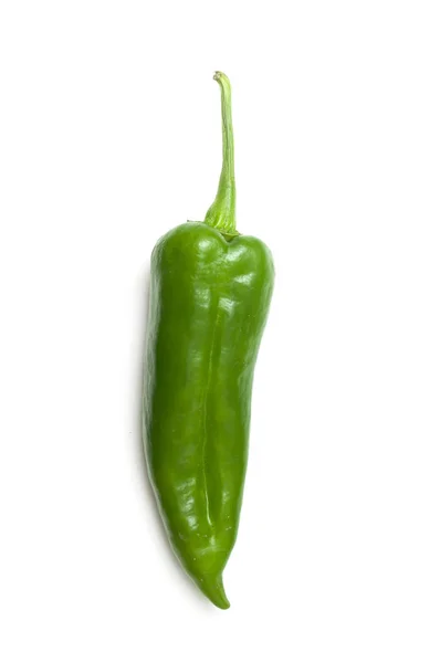 Closeup of organic green pepper on white background — Stock Photo, Image