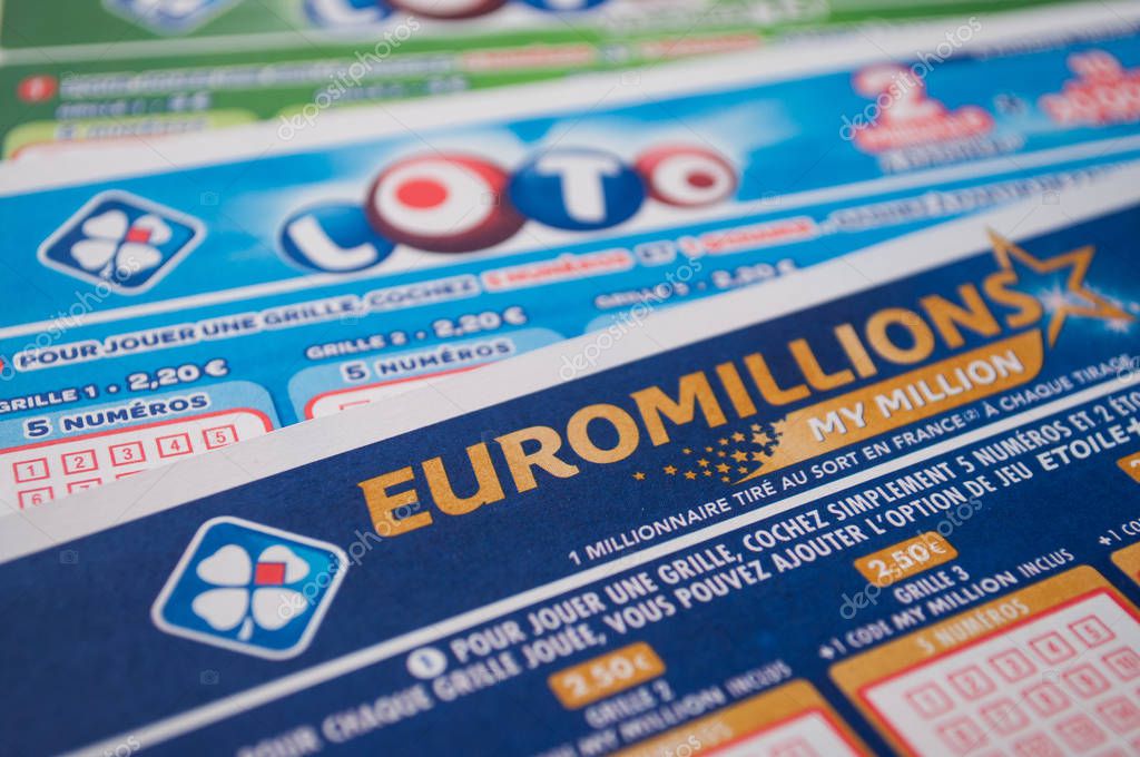 Mulhouse - France - 11 September 2019 - Closeup of french grids of lotto and euro millions  from the society la francaise des jeux