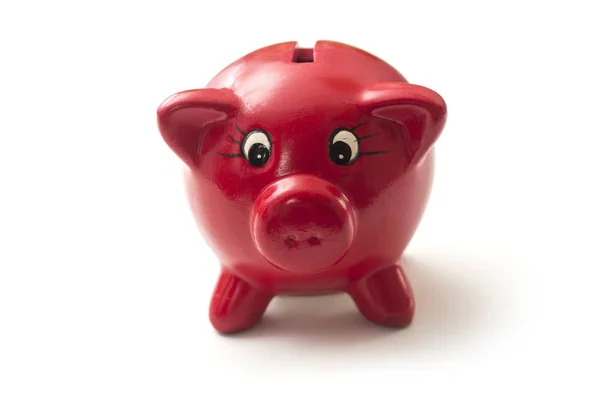 Closeup of red piggy bank on white background — Stock Photo, Image