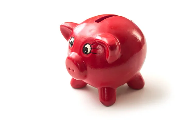 Closeup of red piggy bank on white background — Stock Photo, Image