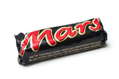 Beyaz arka planda Mars Çikolata bar Closeup