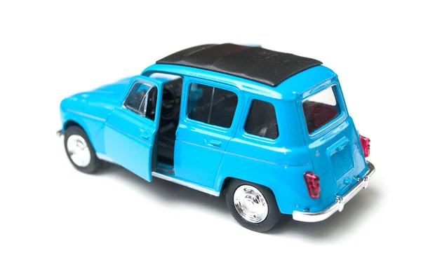 Blue renault 4 miniature toy, the famous car of seventies on white background — Stock Photo, Image