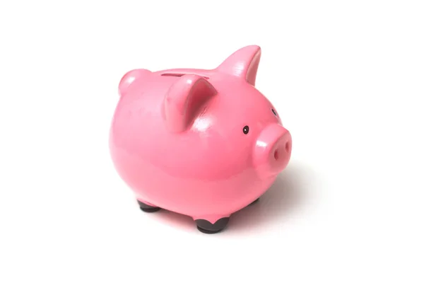 Fechar Banco Piggy Rosa Fundo Branco — Fotografia de Stock