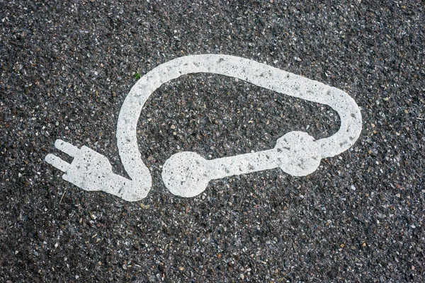 Großaufnahme Eines Elektroauto Stationsschildes Auf Dem Fußboden Der Straße — Stockfoto