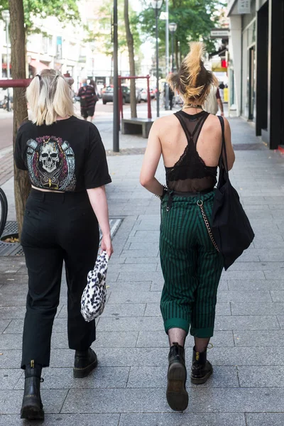 Mulhouse France July 2020 Portrait Back View Two Girls Walking — Stock Photo, Image