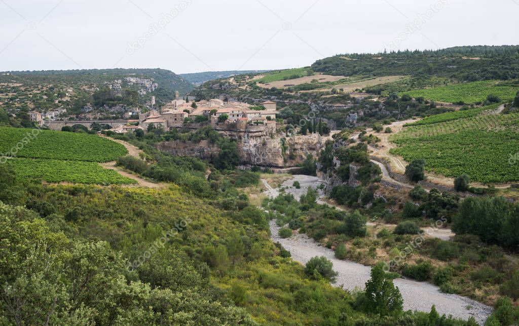 view of the famous medieval village of Minerve in France 