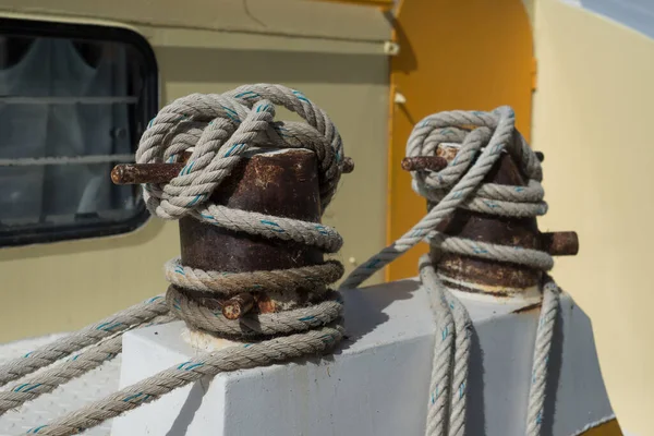 Nahaufnahme Von Vintage Garn Auf Einem Boot Hafen — Stockfoto