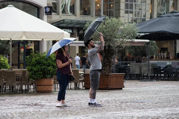 Mulhouse Franciaország Július 2020 Portré Néhány Turista Hogy Egy Fénykép — Stock Fotó