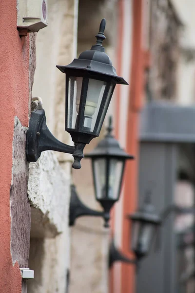 Closeup Small Vintage Street Lamp Historic Building Facade Street — Stock Photo, Image