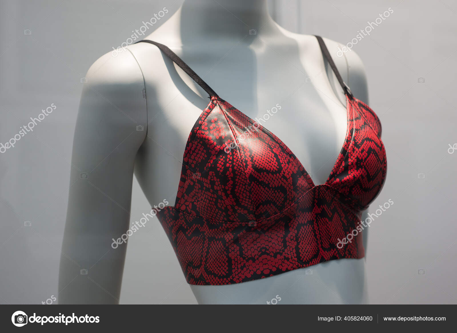 Closeup Red Leather Bra Mannequin Fashion Store Showroom Stock