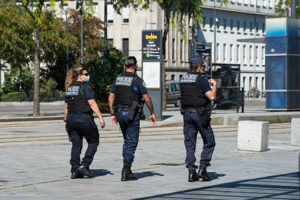 Mulhouse France Вересня 2020 Муніципальна Поліція Патрулювання Вулиці Під Час — стокове фото