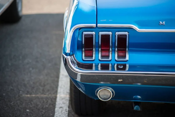 Mulhouse Franciaország Szeptember 2020 Closeup Back Blue Ford Mustang Vintage — Stock Fotó