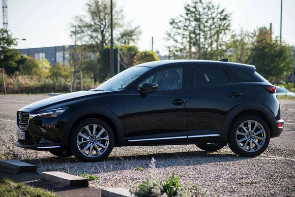 Mulhousee Frankrike September 2020 Profilbild Svart Mazda Cx3 Crossover Parkerad — Stockfoto