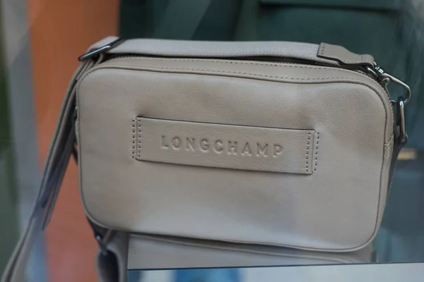 Mulhouse Frankreich September 2020 Nahaufnahme Einer Beigen Lederhandtasche Von Longchamp — Stockfoto