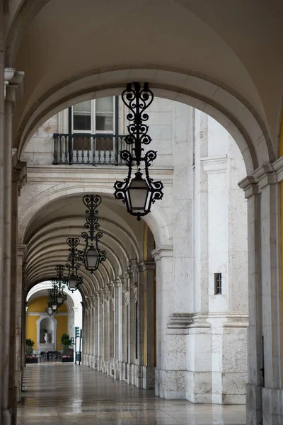Вид Винтажный Уличный Фонарь Центральной Площади Лисбона Португалии — стоковое фото