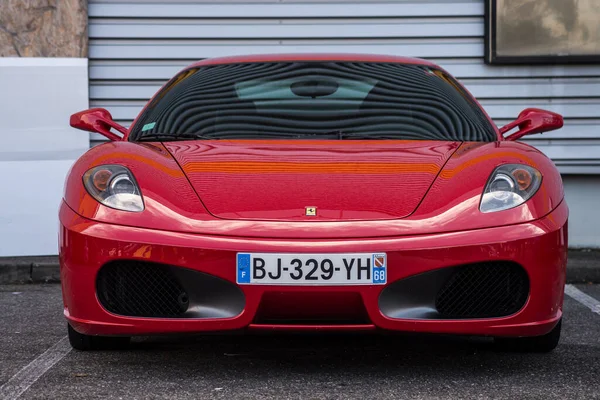 Mulhouse France October 2020 Front View Red Ferrari F430 Parked — Stock Photo, Image