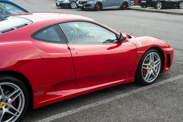 Mulhouse Frankrike Oktober 2020 Profie View Red Ferrari F430 Parkerad — Stockfoto