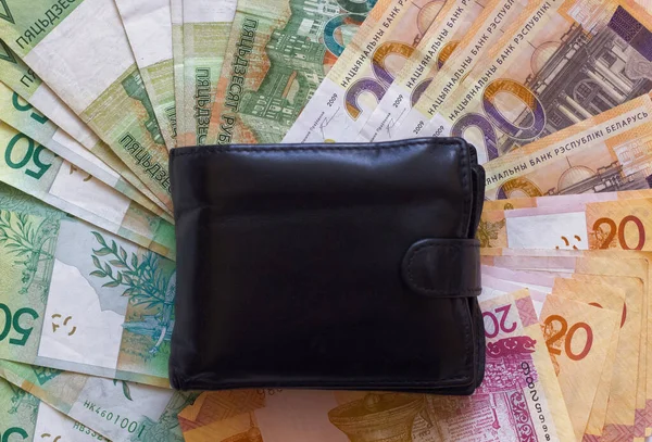 Sfondo Banconote Rubli Bielorussi Con Portafoglio Struttura Rubli Bielorussi — Foto Stock