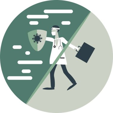 A Masked Doctor using A Shield runs From Normal into New Normal Condition Due to Corona Virus Covid 19 Pandemic clipart