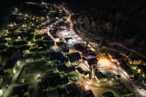 Cogolo Nachts Trentino Italië Luchtfoto Drone — Stockfoto