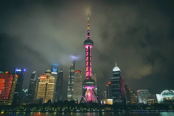 Shanghai Stad Nachts China Azië Luchtfoto Drone — Stockfoto