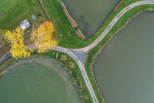 Stawy Hodowlane Ryb Staw Rybny Bielsku Białej Beskid Polska Aerial — Zdjęcie stockowe