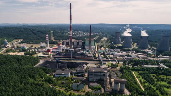 Chimneys Big Heat Plants Power Siersza Poland Air Drone Вид — стокове фото