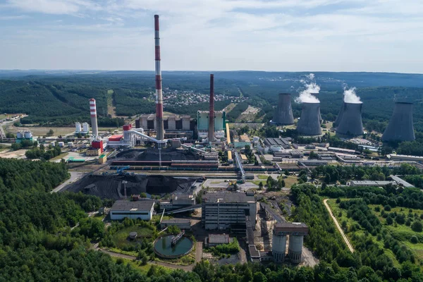 Chimneys Big Heat Plants Power Siersza Poland Air Drone Вид — стокове фото