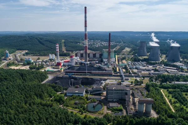 Chimneys Big Heat Plants Power Siersza Poland Air Drone Вид — стокове фото
