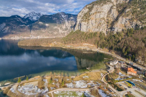 Foto Drone Aereo Del Lago Obertraun Hallstatt Salzkammergut Austria — Foto Stock