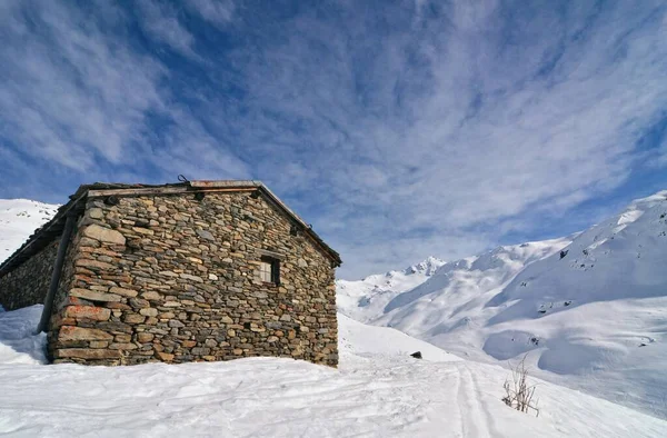 Casa Pietra Nelle Montagne Valmeinier Nel Comprensorio Sciistico Invernale Delle — Foto Stock