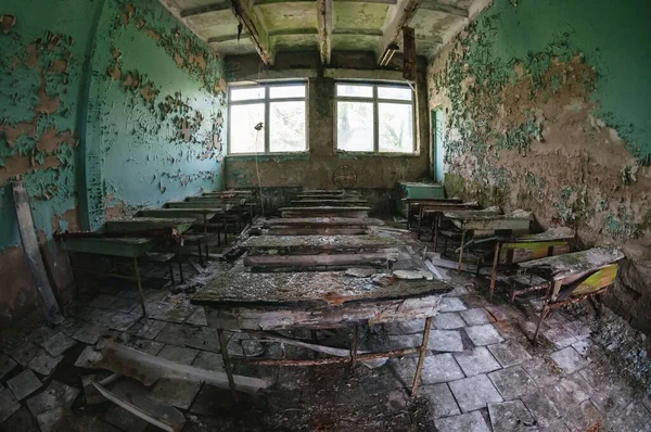 School classroom in Prypiat, Chernobyl exclusion Zone. Chernobyl Nuclear Power Plant Zone of Alienation in Ukraine Soviet Union