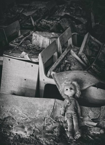 Toys and cots, Kindergarten in Prypiat, Chernobyl exclusion Zone. Chernobyl Nuclear Power Plant Zone of Alienation in Ukraine  Soviet Union