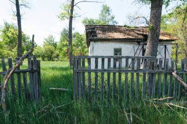 Prypiat 'taki ev, Çernobil Yasak Bölge. Ukrayna Sovyetler Birliği 'nde Çernobil Nükleer Santrali Yabancılaşma Bölgesi