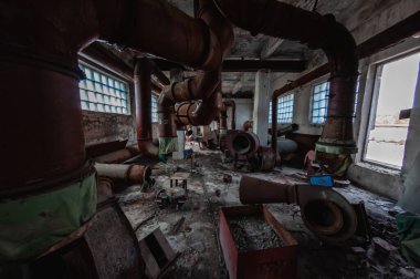 Pripyat 'taki Jüpiter Fabrikası, Çernobil Yasaklama Bölgesi. Ukrayna Sovyetler Birliği 'nde Çernobil Nükleer Santrali Yabancılaşma Bölgesi