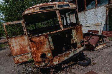 Pripyat 'taki Jüpiter Fabrikası, Çernobil Yasaklama Bölgesi. Ukrayna Sovyetler Birliği 'nde Çernobil Nükleer Santrali Yabancılaşma Bölgesi