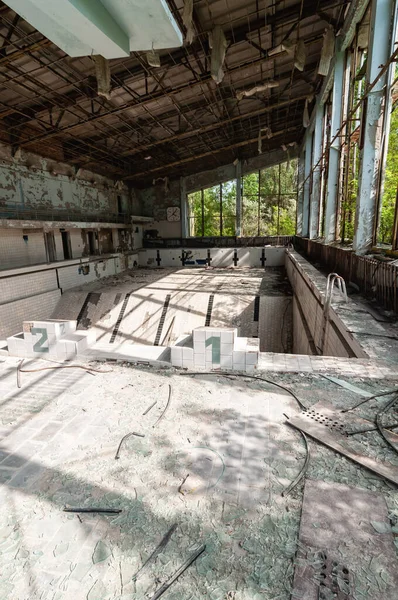 Piscina Azure Pripyat Zona Exclusión Chernobyl Chernóbil Central Nuclear Zona —  Fotos de Stock