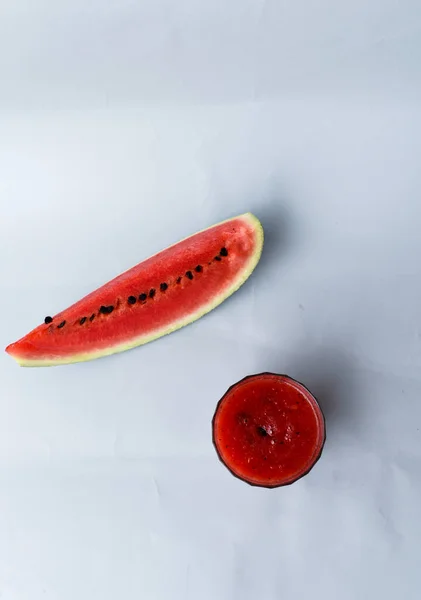 Watermelon Slice Watermelon Juice Grey Background — Stock Photo, Image