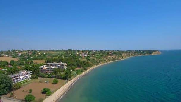 Vue Aérienne Plage Haut Avec Eau Bleue Nea Mihaniona Thessaloniki — Video