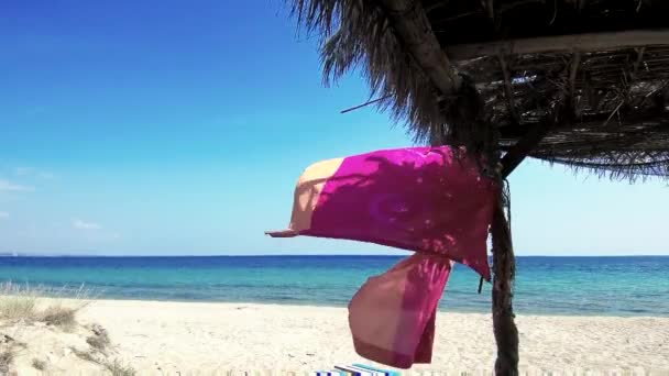 Flagge Einem Kiosk Sommer Einem Strand Epanomi Thessaloniki Griechenland — Stockvideo