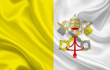 Dalgalı ipek kumaş arka plan panoramasında Vatikan ülke bayrağı - illüstrasyon