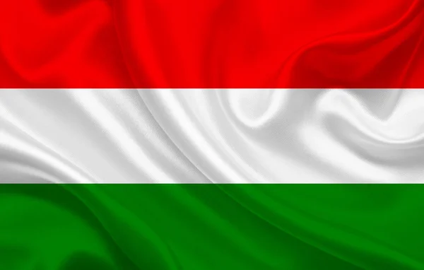 Magyarország Ország Zászló Hullámos Selyem Szövet Háttér Panoráma Illusztráció — Stock Fotó