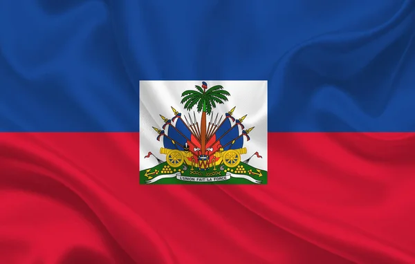 Haiti Flagge Auf Welligem Seidenstoff Hintergrundpanorama Illustration — Stockfoto