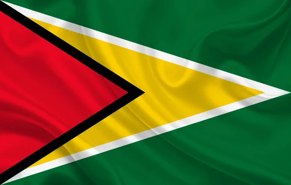 Guyana Flagge Auf Welligem Seidenstoff Hintergrundpanorama Illustration — Stockfoto